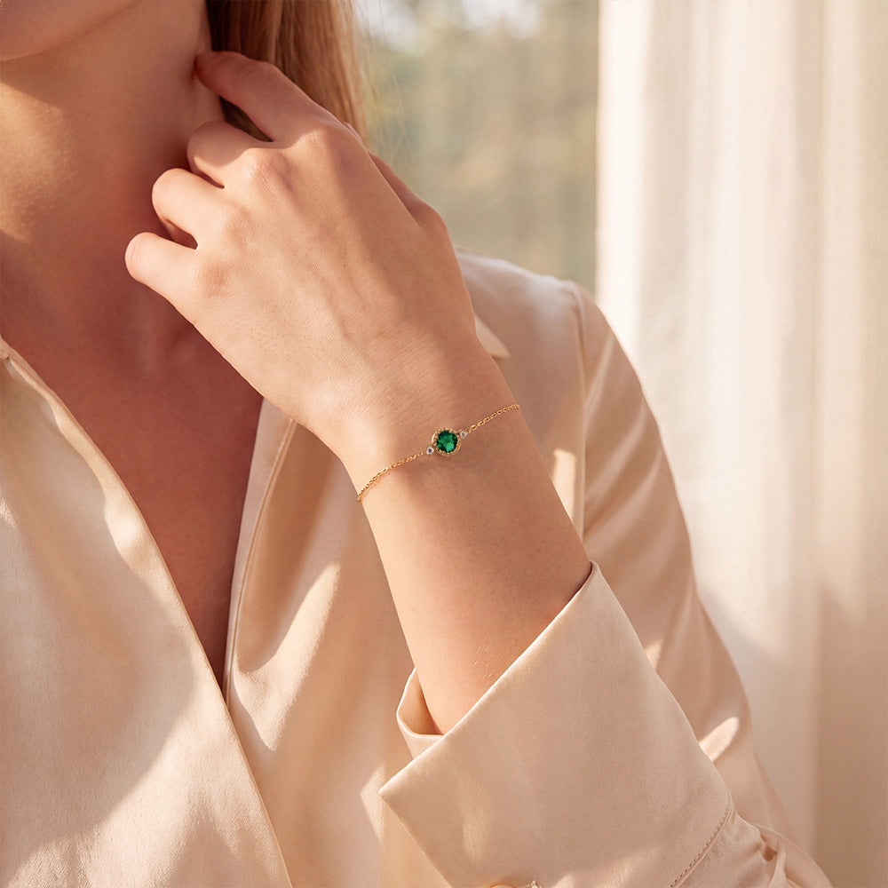 Emerald Chain Bracelet – Round, 14K Yellow Gold