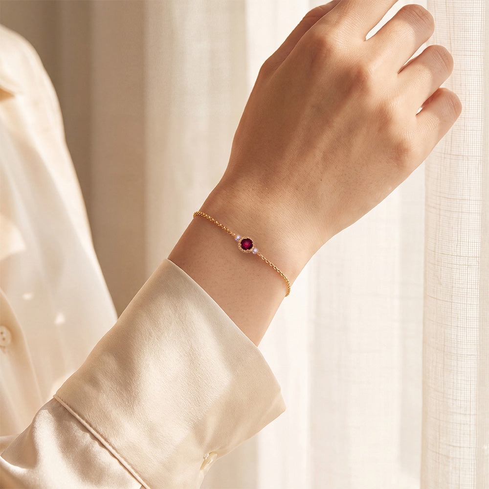 Ruby Chain Bracelet – Round, 14K Yellow Gold