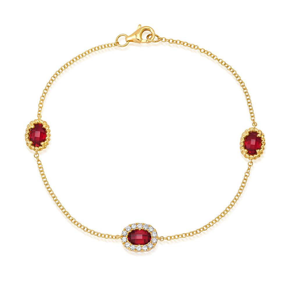 Chatham lab-grown ruby bracelet in 14k yellow gold, style CB1325YRU