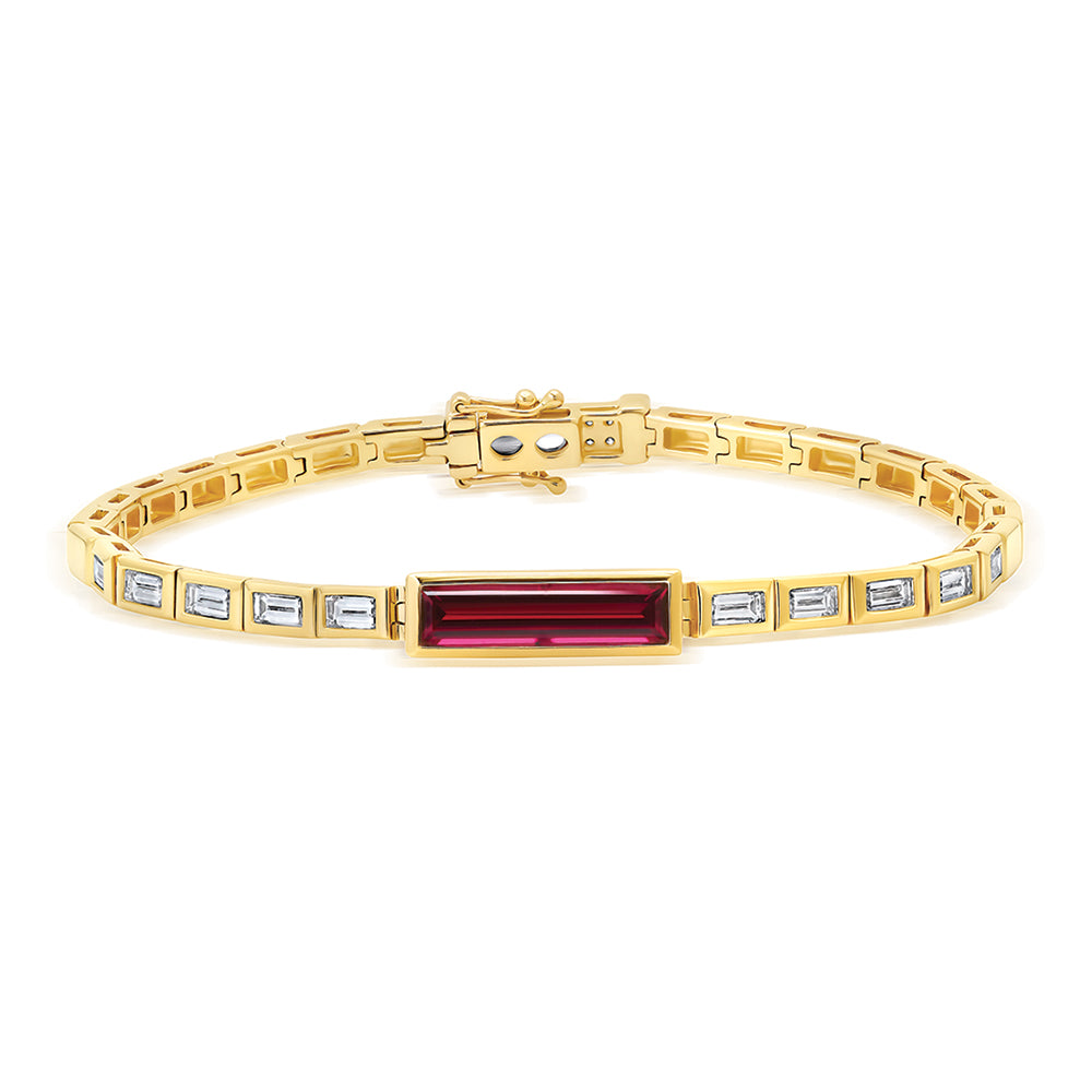 Chatham lab-grown ruby bracelet in 14k yellow gold, style CB1327YRU