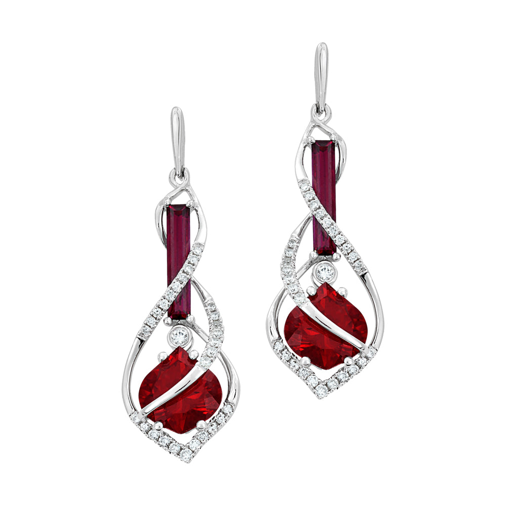 Chatham lab-grown ruby earrings in 14k white gold, style CE4184WRU