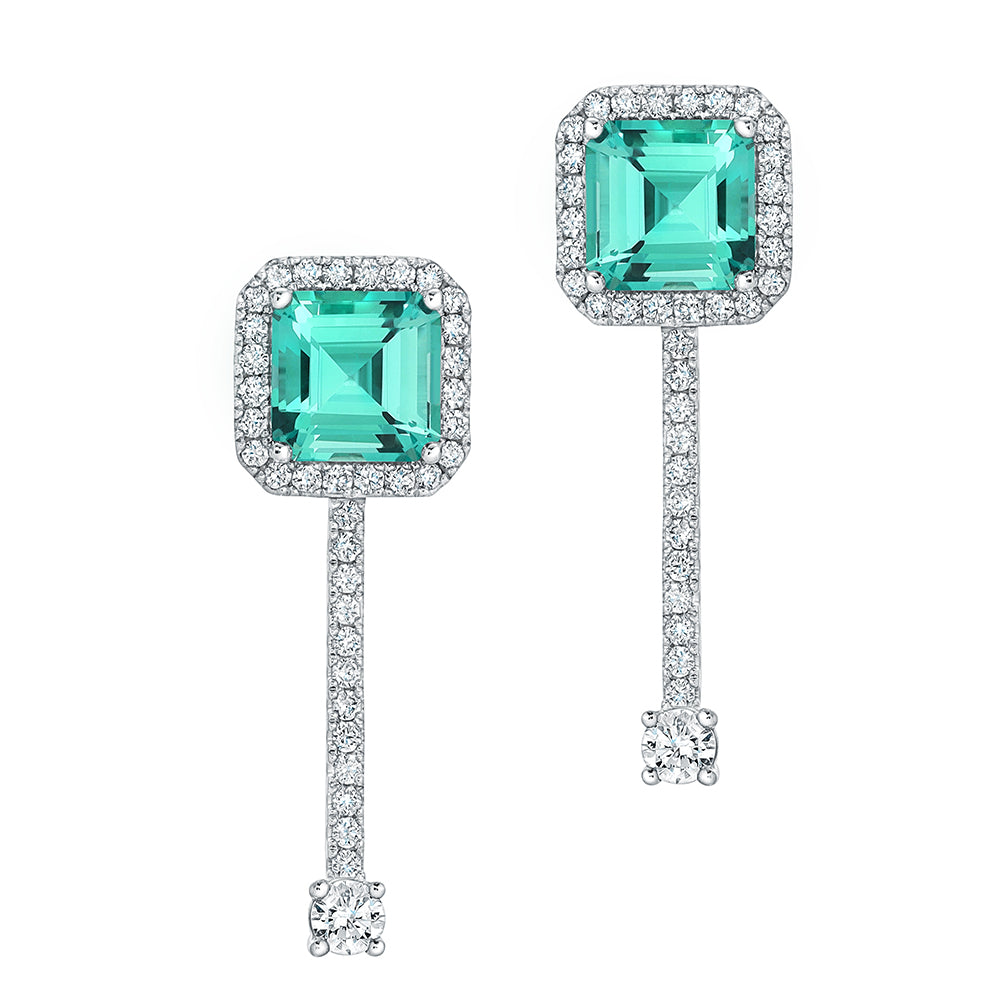 Chrysoberyl Earrings – Square Emerald Cut, 14K White Gold