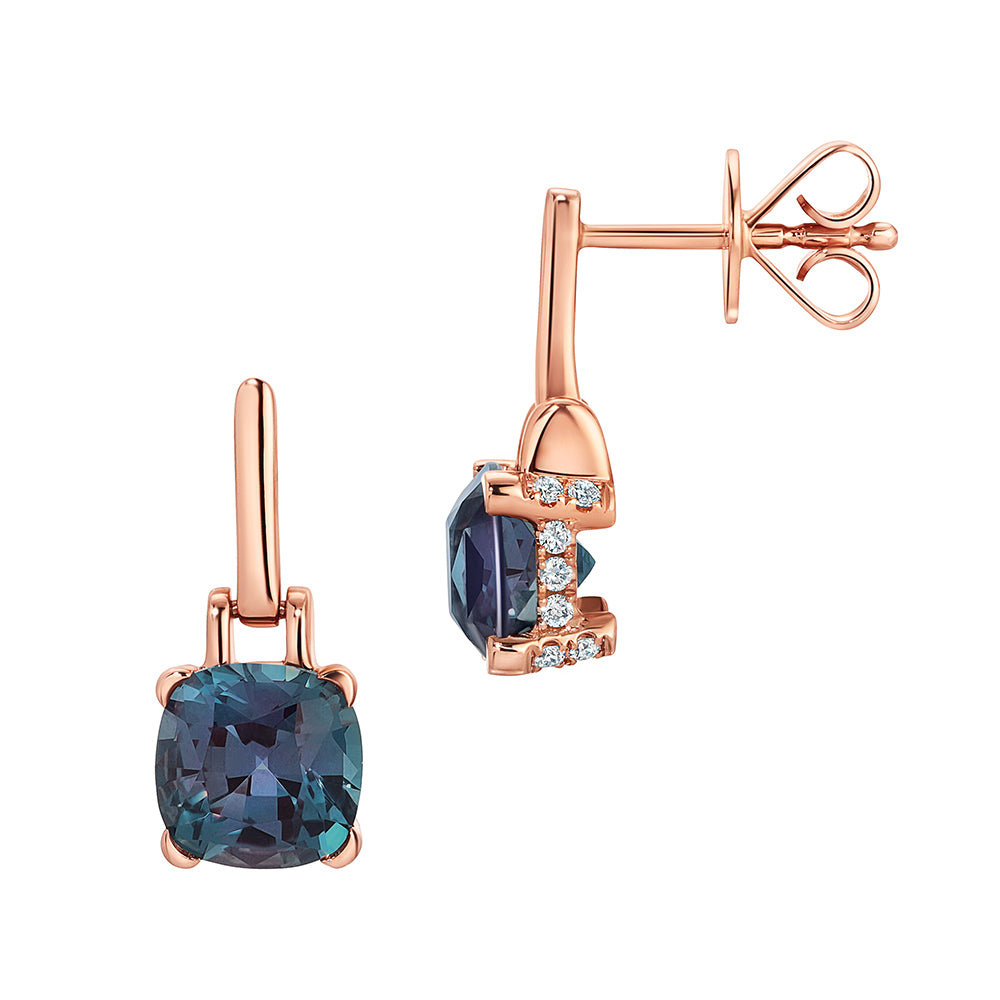 Chatham lab-grown alexandrite earrings in 14k rose gold, style CE4925RAL
