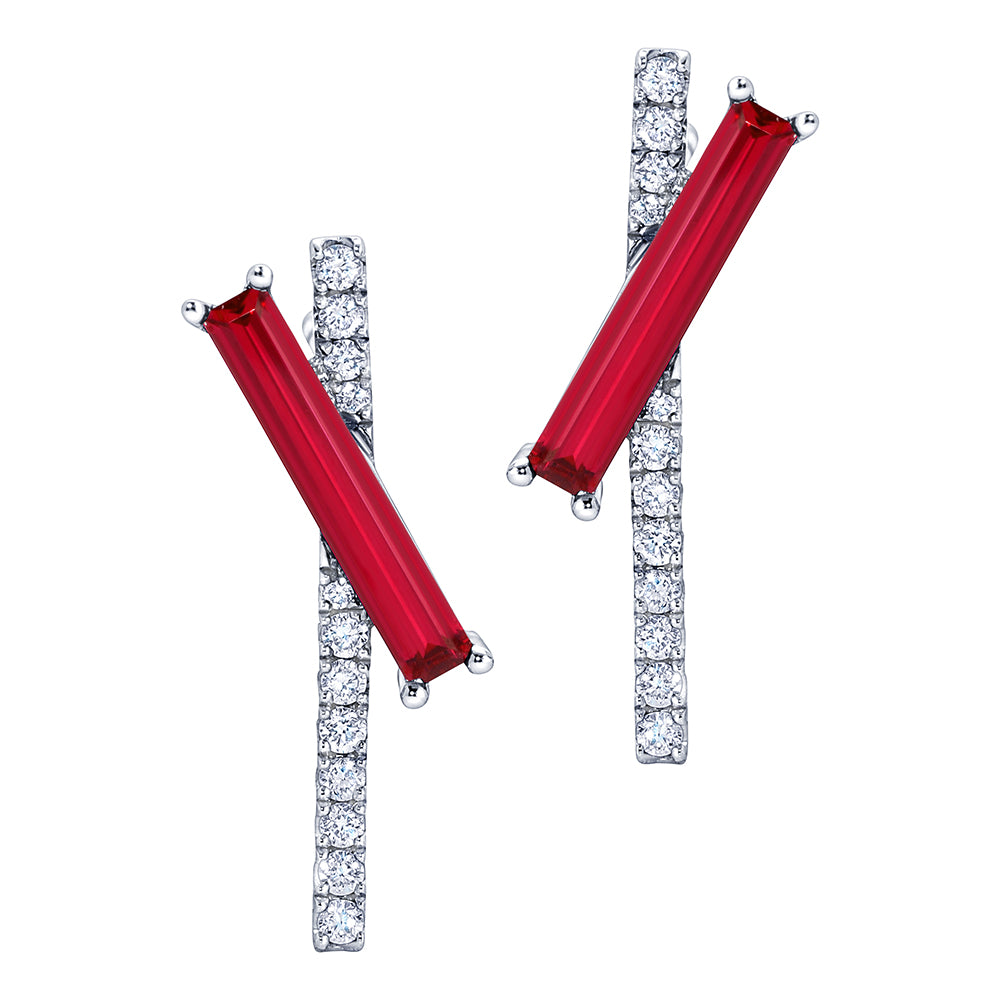 Chatham lab-grown ruby earrings in 14k white gold, style CE4927WRU