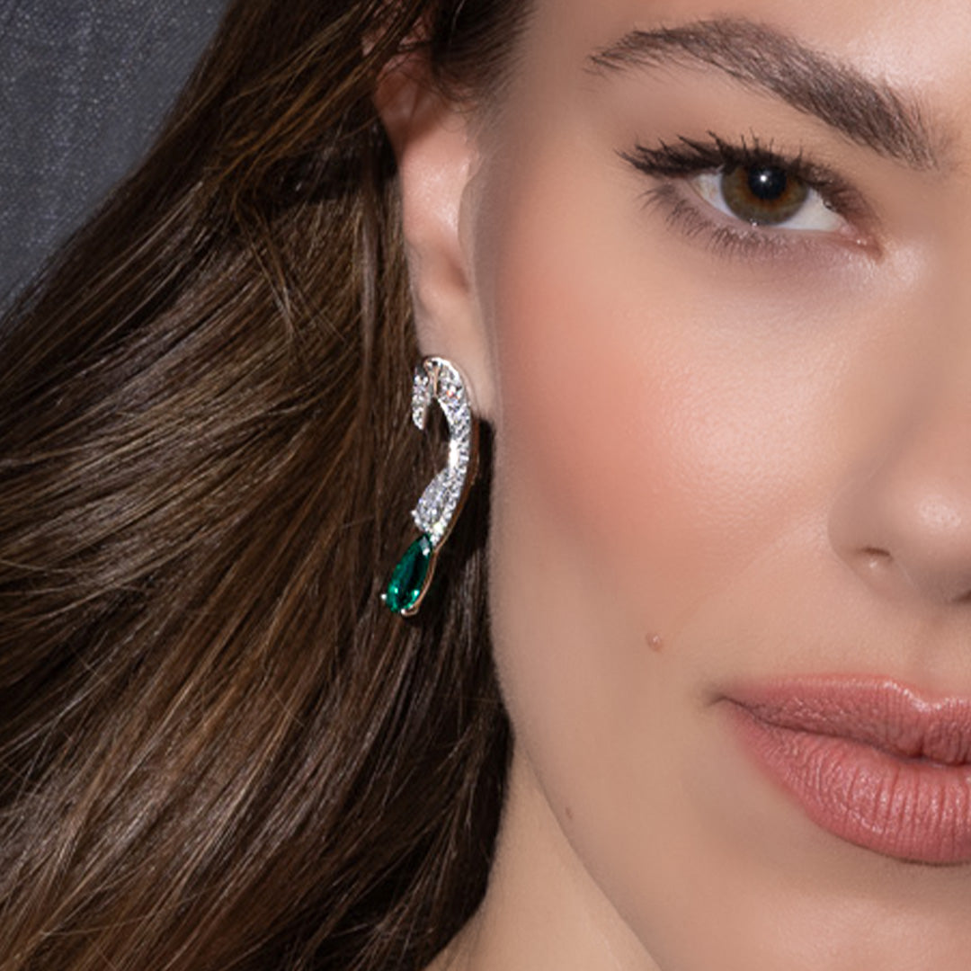 Emerald Earrings – Pear, 18K White Gold