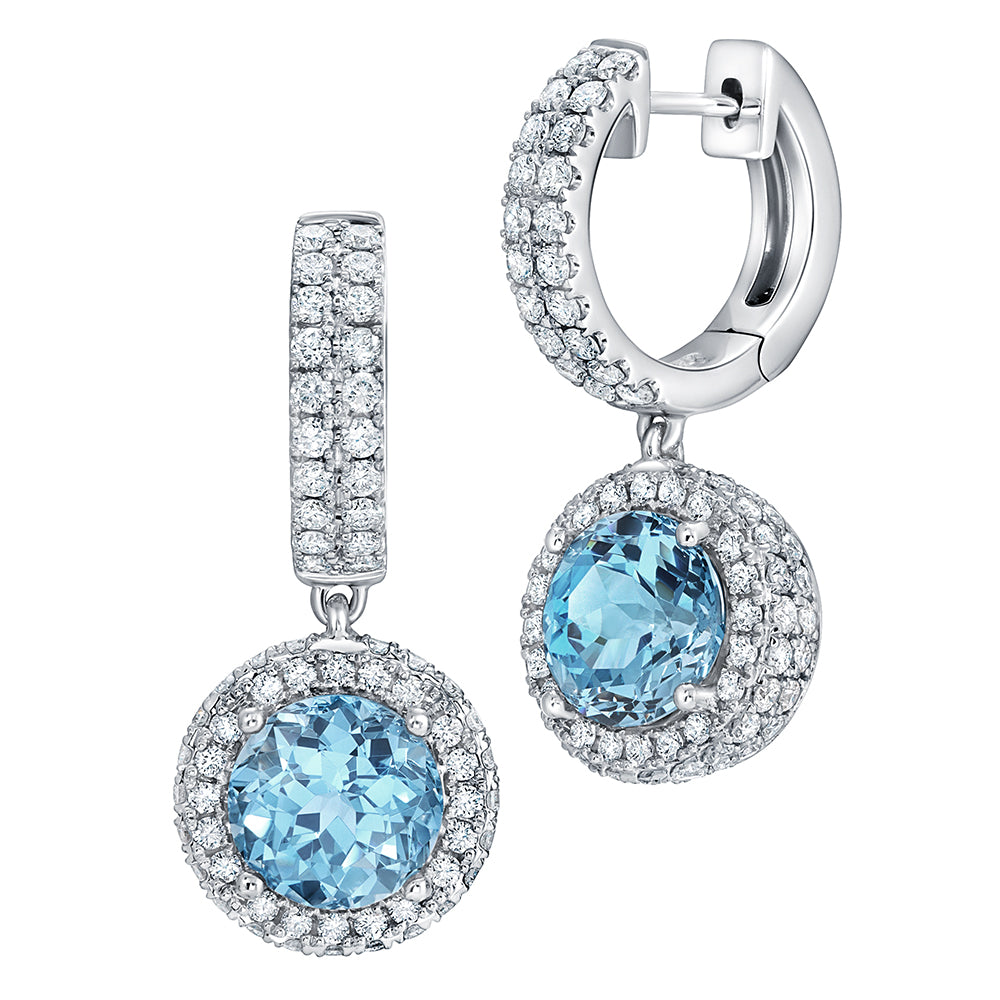 Chatham lab-grown aqua blue spinel earrings in 18k white gold, style CE4962WAQ