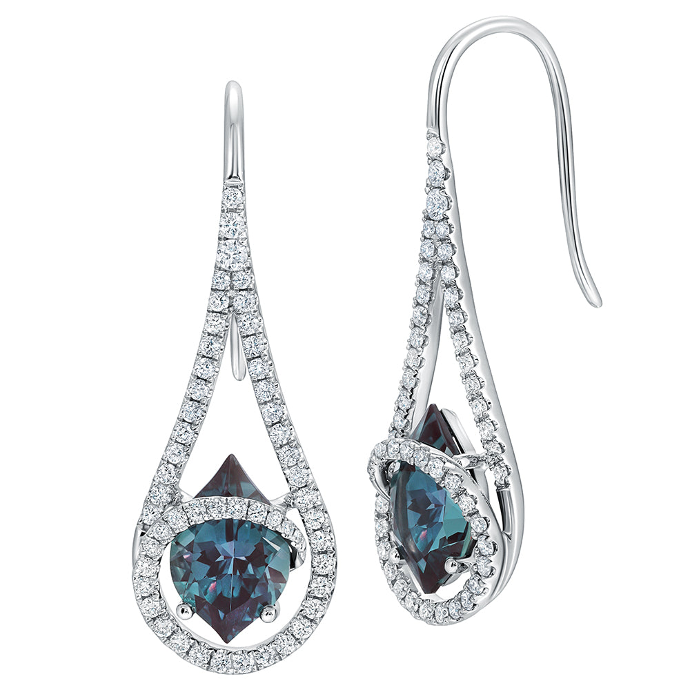 Chatham lab-grown alexandrite earrings in 18k white gold, style CE4964WAL
