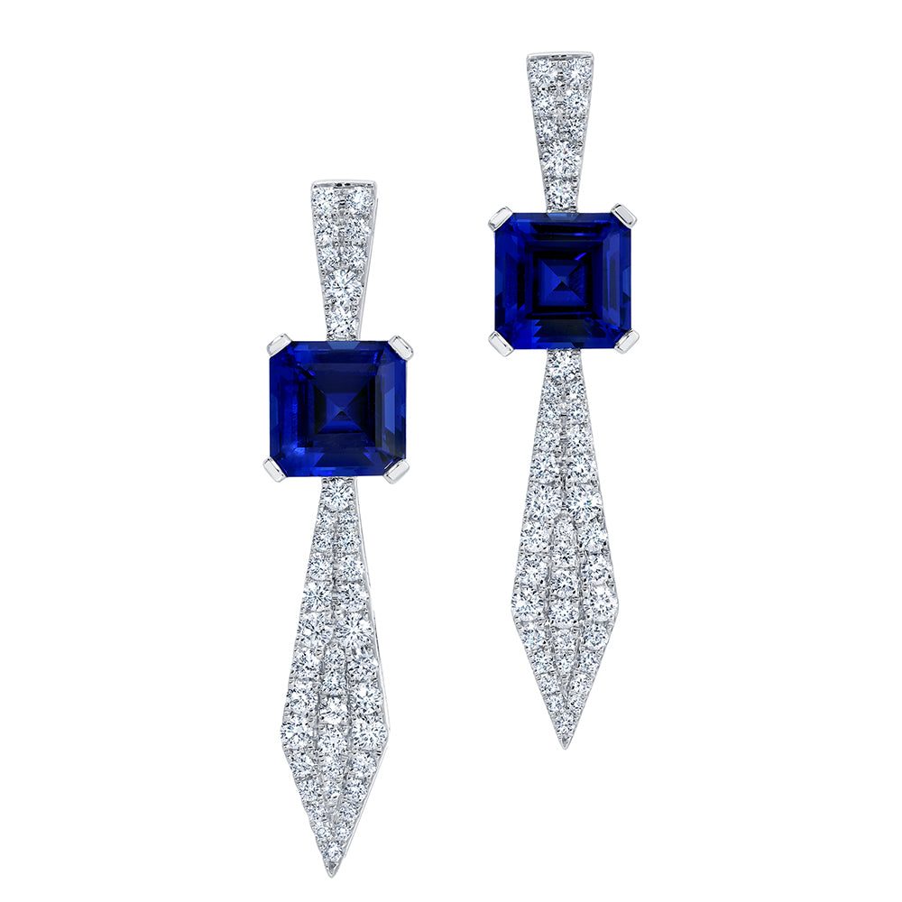 Chatham lab-grown blue sapphire earrings, style CE5002WBS