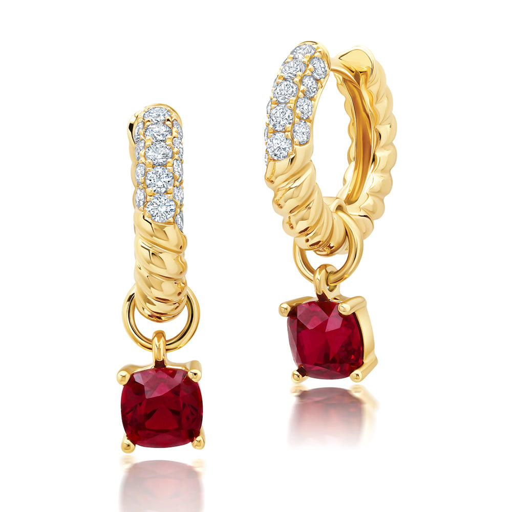 Chatham lab-grown ruby jewelry in 14k yellow gold, style CE5053YRU