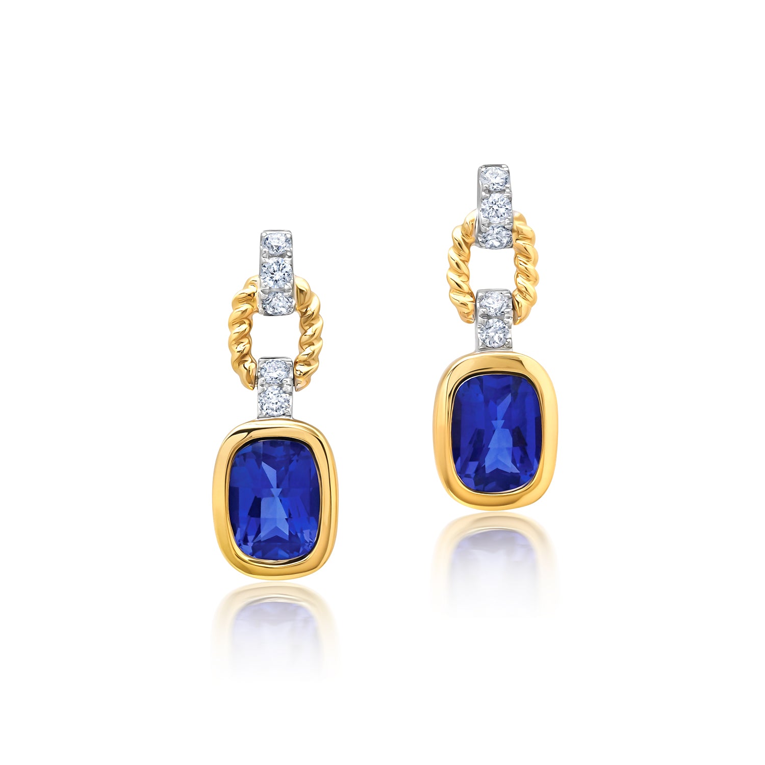 Chatham lab-grown blue sapphire earrings, style CE5057YWBS