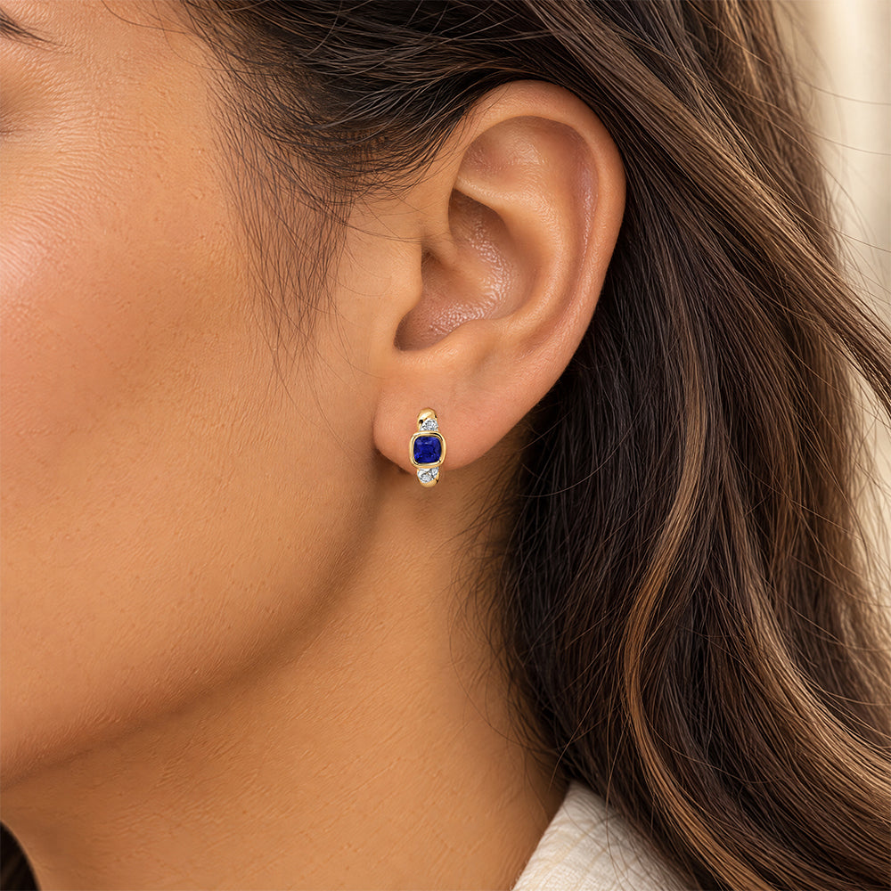 Blue Sapphire Huggies – Century, 14K Yellow & White Gold