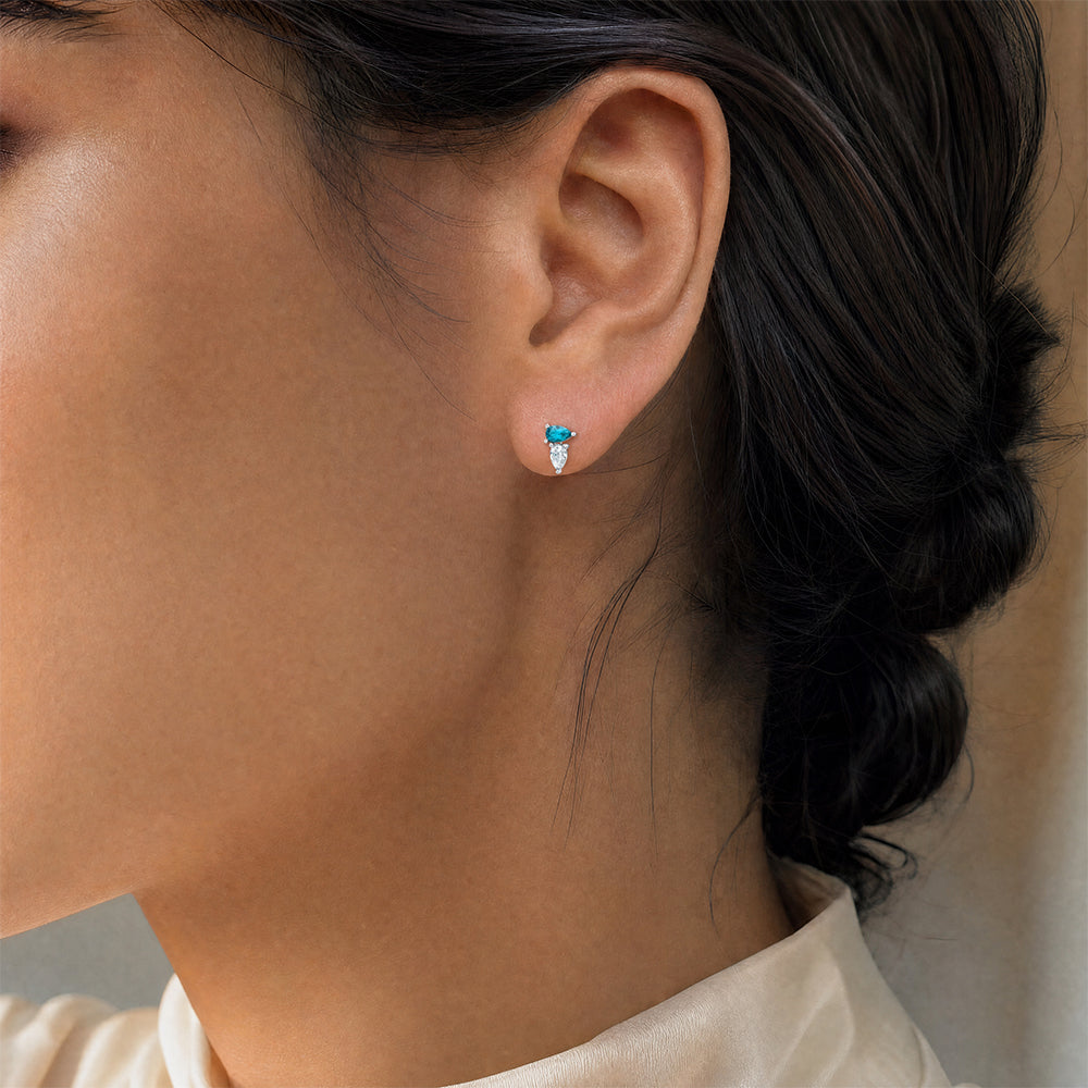 Paraiba Colored Spinel Stud Earrings – Pear, 14K White Gold