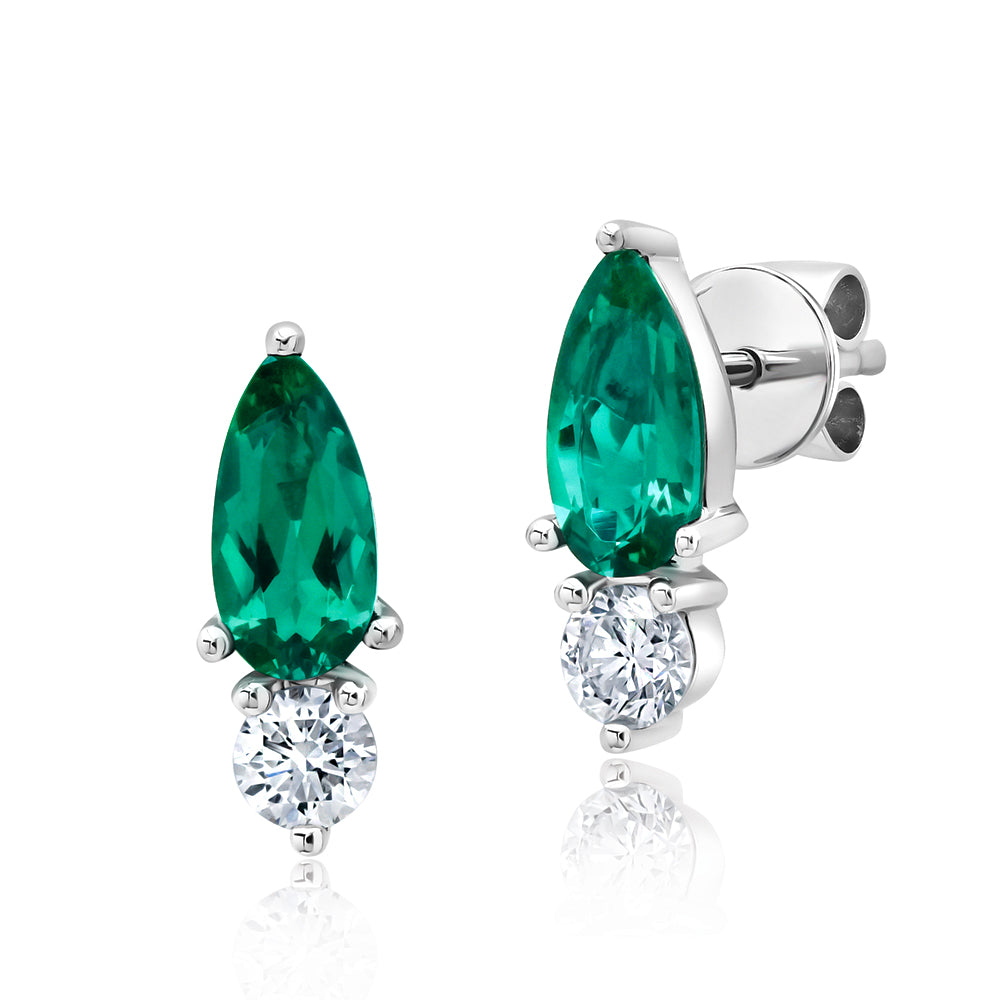Chatham lab-grown emerald stud earrings in 14k white gold, style CE5065WEM