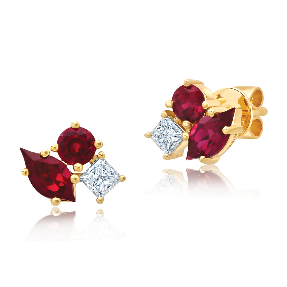 Chatham lab-grown ruby studs in 14k yellow gold, style CE5066YRU