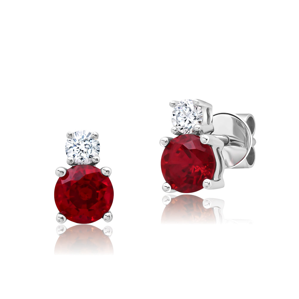 Chatham lab-grown ruby stud earrings in 14k white gold, style CE5071WRU