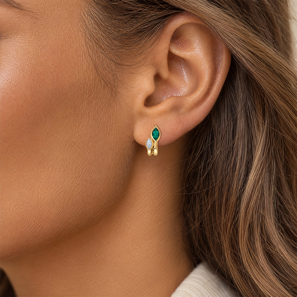 Emerald Earrings – Flame, 14K Yellow Gold, 7x3.5mm