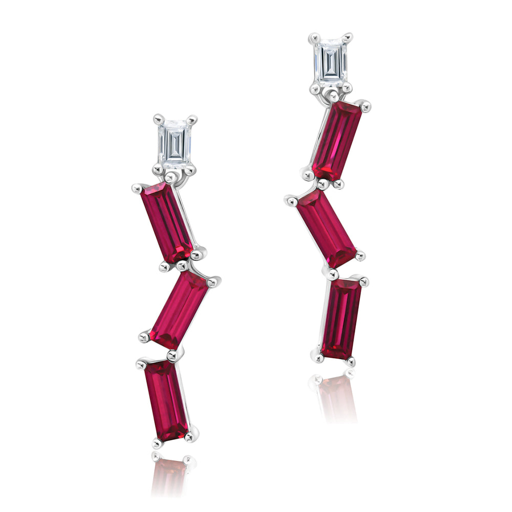 Chatham lab-grown ruby earrings in 14k white gold, style CE5080WRU