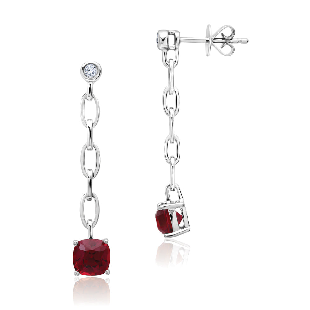 Chatham lab-grown ruby earrings in 14k white gold, style CE5083WRU