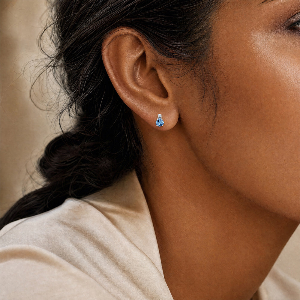 Aqua Blue Spinel Stud Earrings – Onion, 14K White Gold