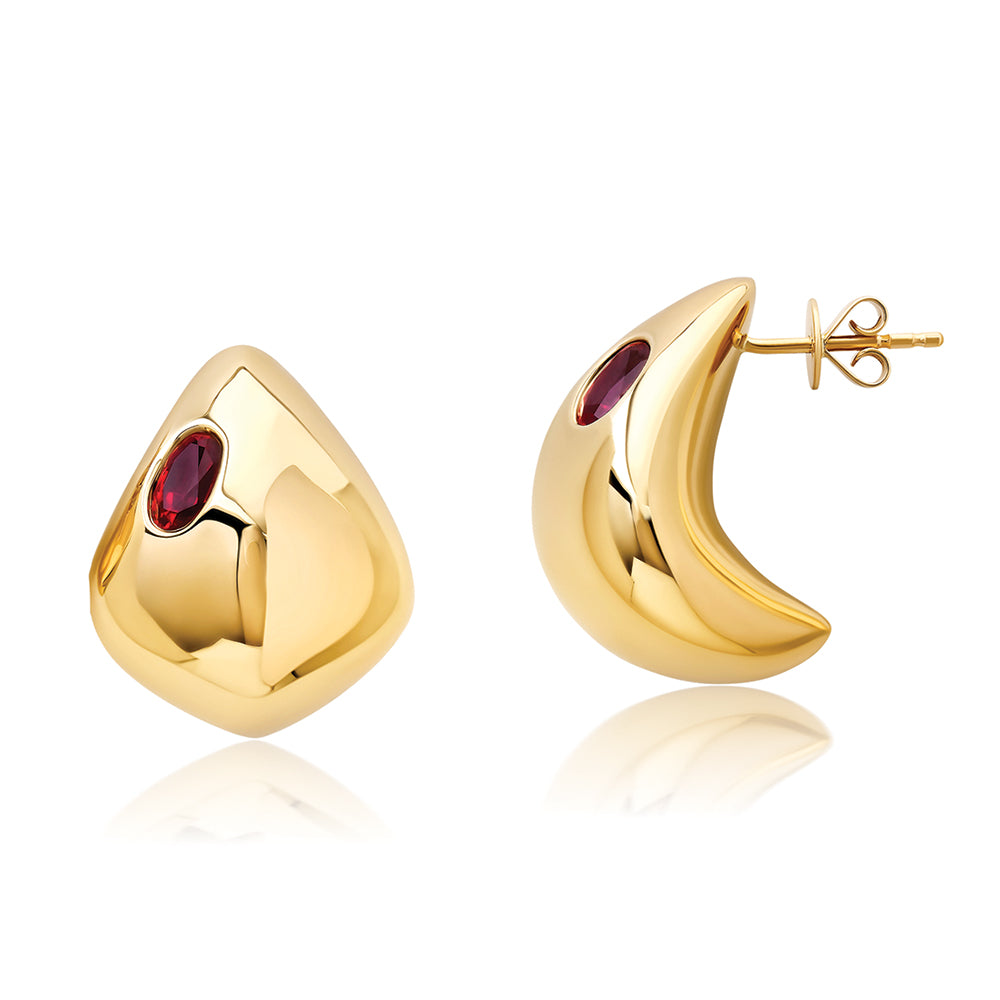 Chatham lab-grown ruby earrings in 14k yellow gold, style CE5104YRU