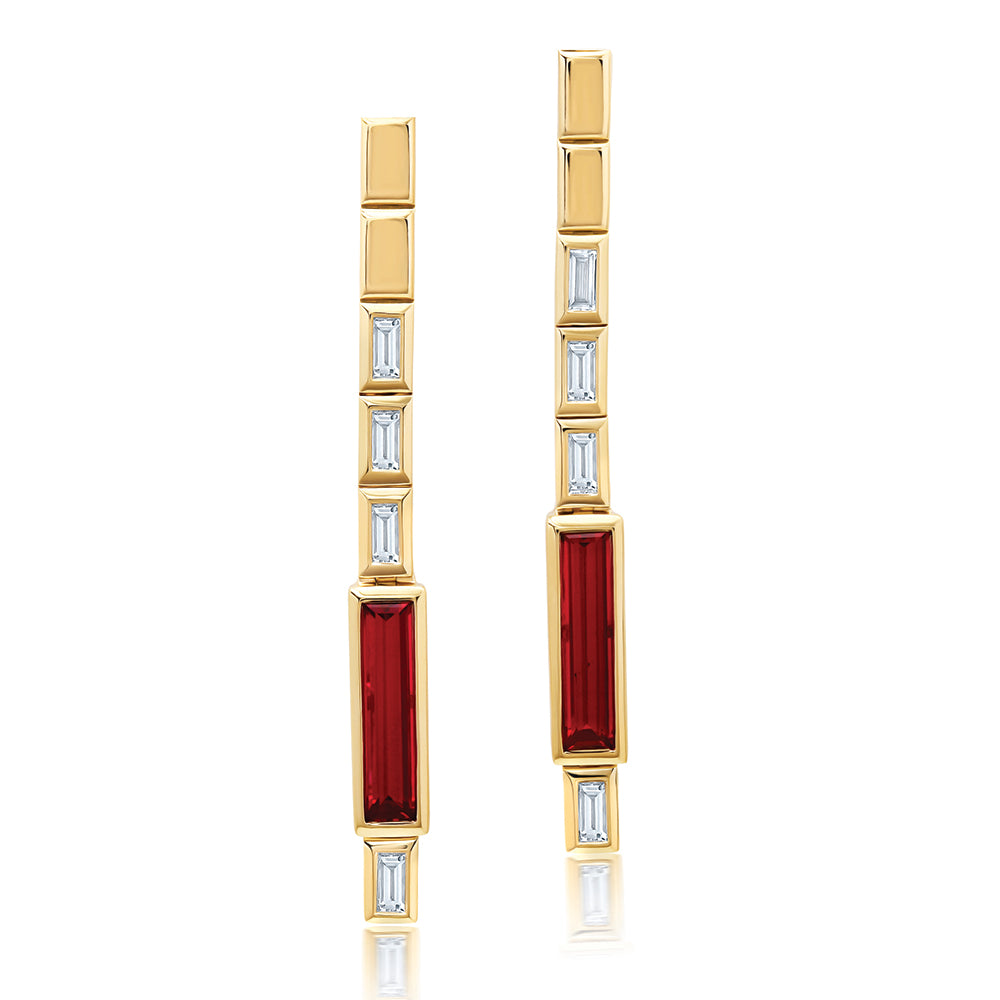 Chatham lab-grown ruby earrings in 14k yellow gold, style CE5115YRU