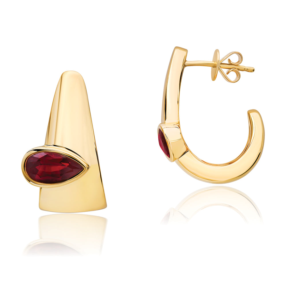 Chatham lab-grown ruby earrings in 14k yellow gold, style CE5118YRU