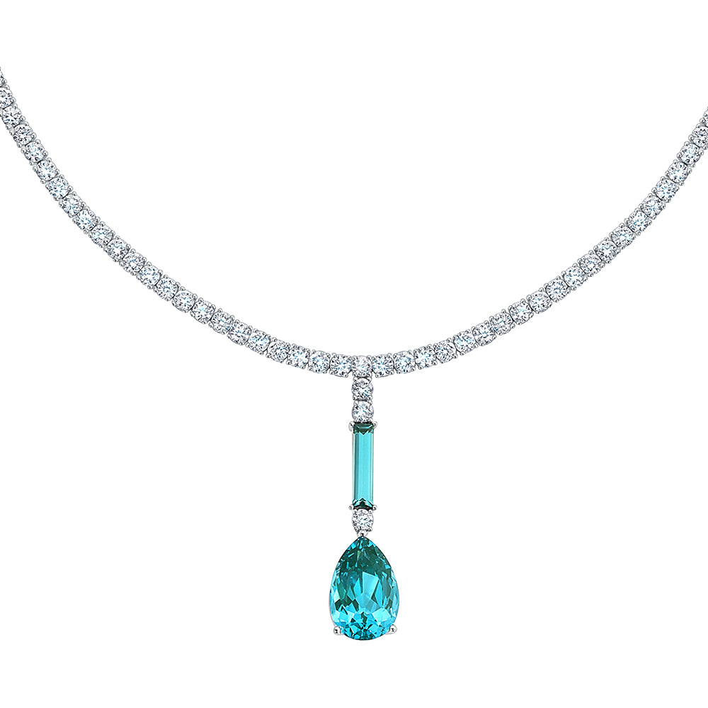 Paraiba Colored Spinel Necklace – Pear, 14K White Gold