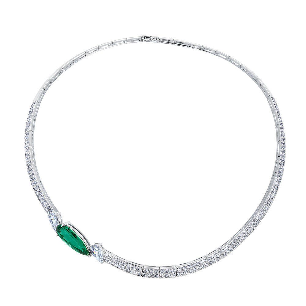 Emerald Necklace – Pear, 18K White Gold