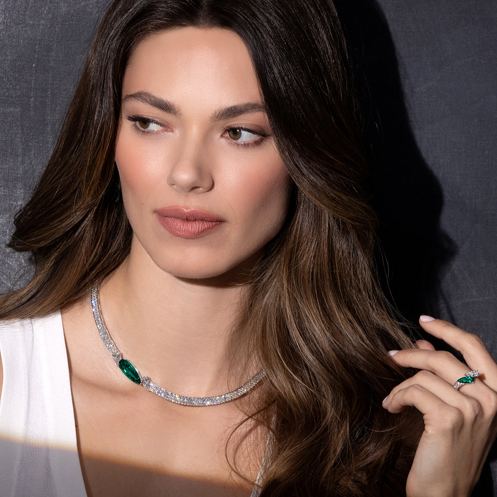 Emerald Necklace – Pear, 18K White Gold