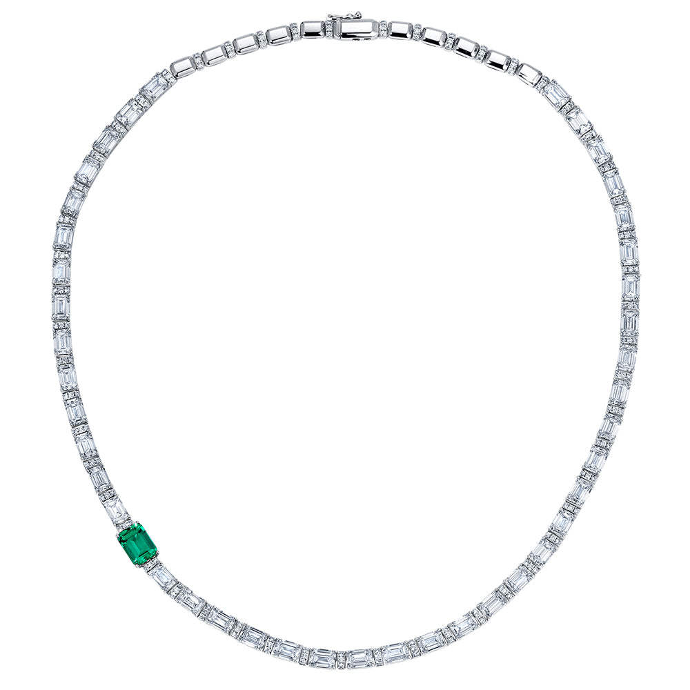 Chatham lab-grown emerald necklace in 18k white gold, style CN1469WEM