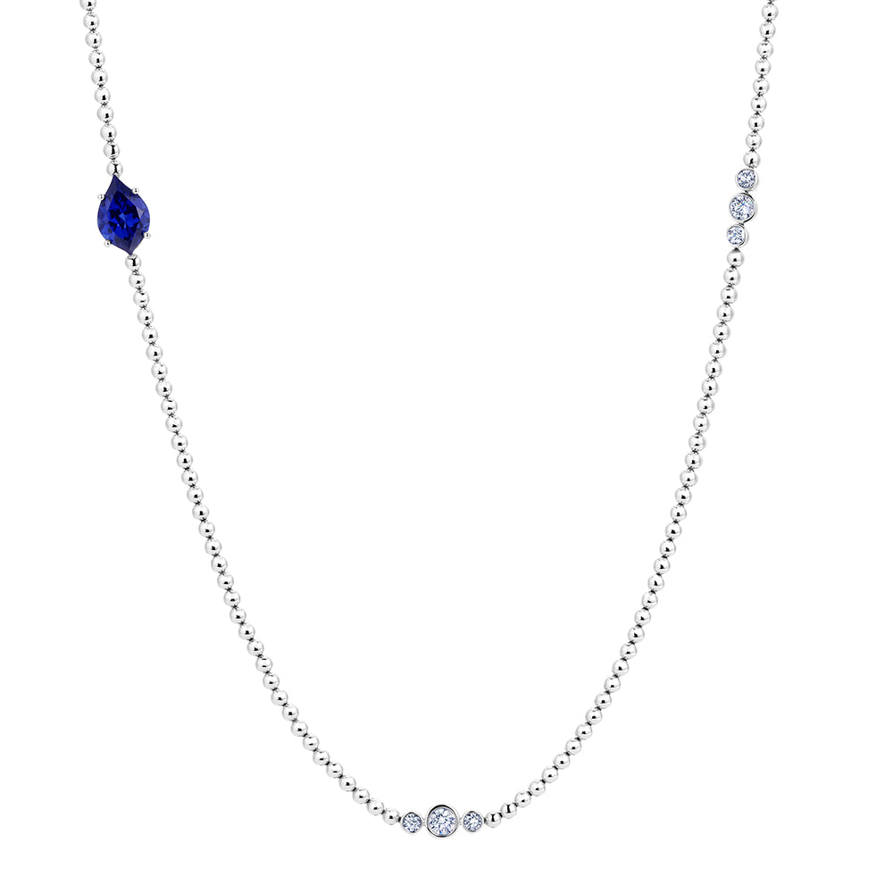 Chatham lab-grown blue sapphire necklace in 18k white gold, style CN1479WBS