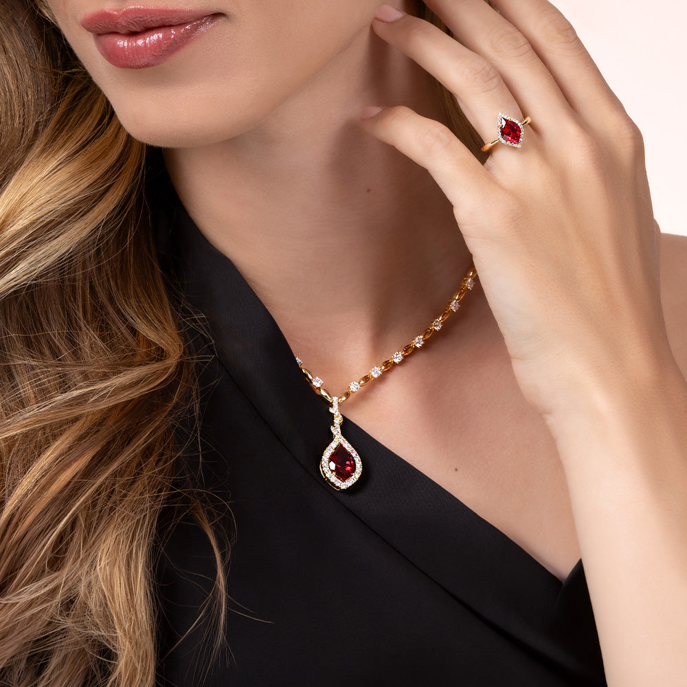 Ruby Necklace – Flame, 18K Yellow Gold