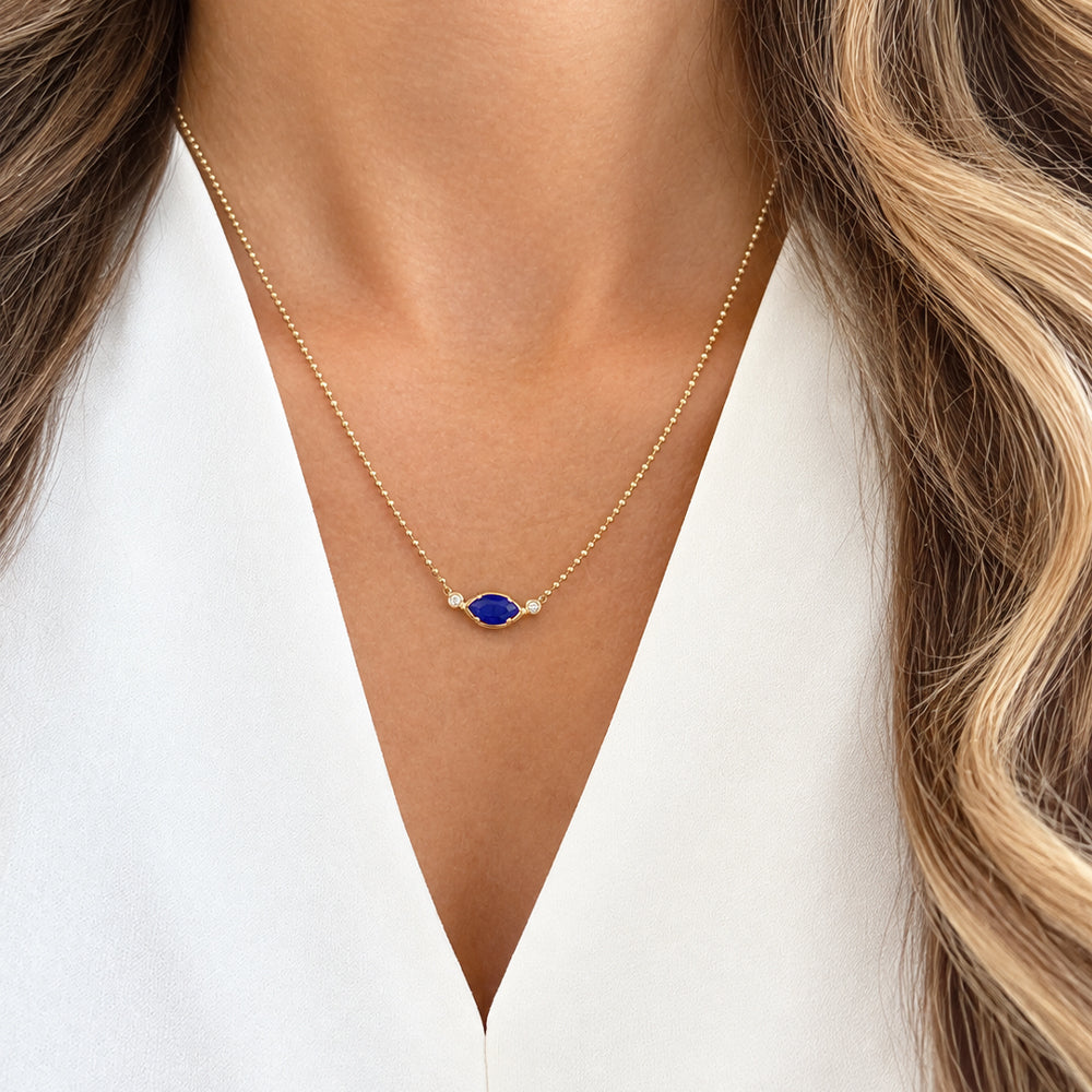 Blue Sapphire Chain Necklace – Flame, 14K Yellow Gold