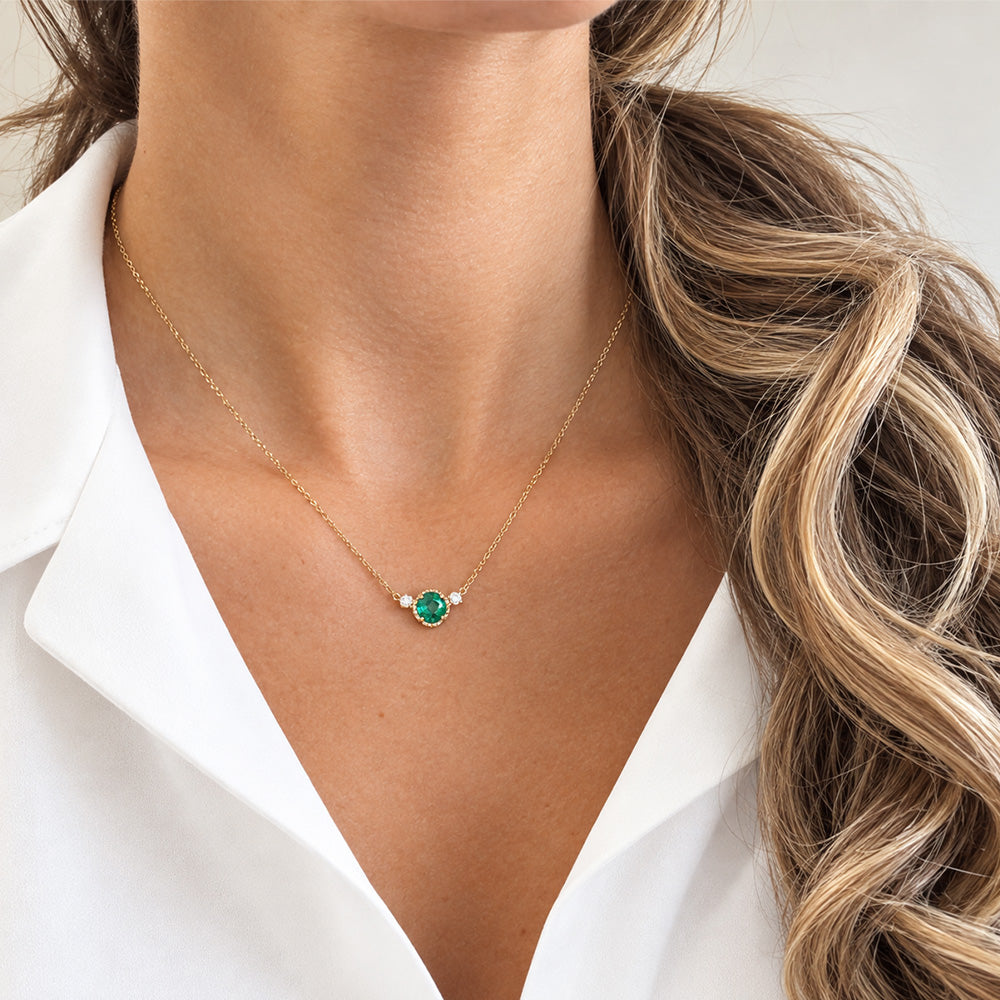Emerald Chain Necklace – Round, 14K Yellow Gold