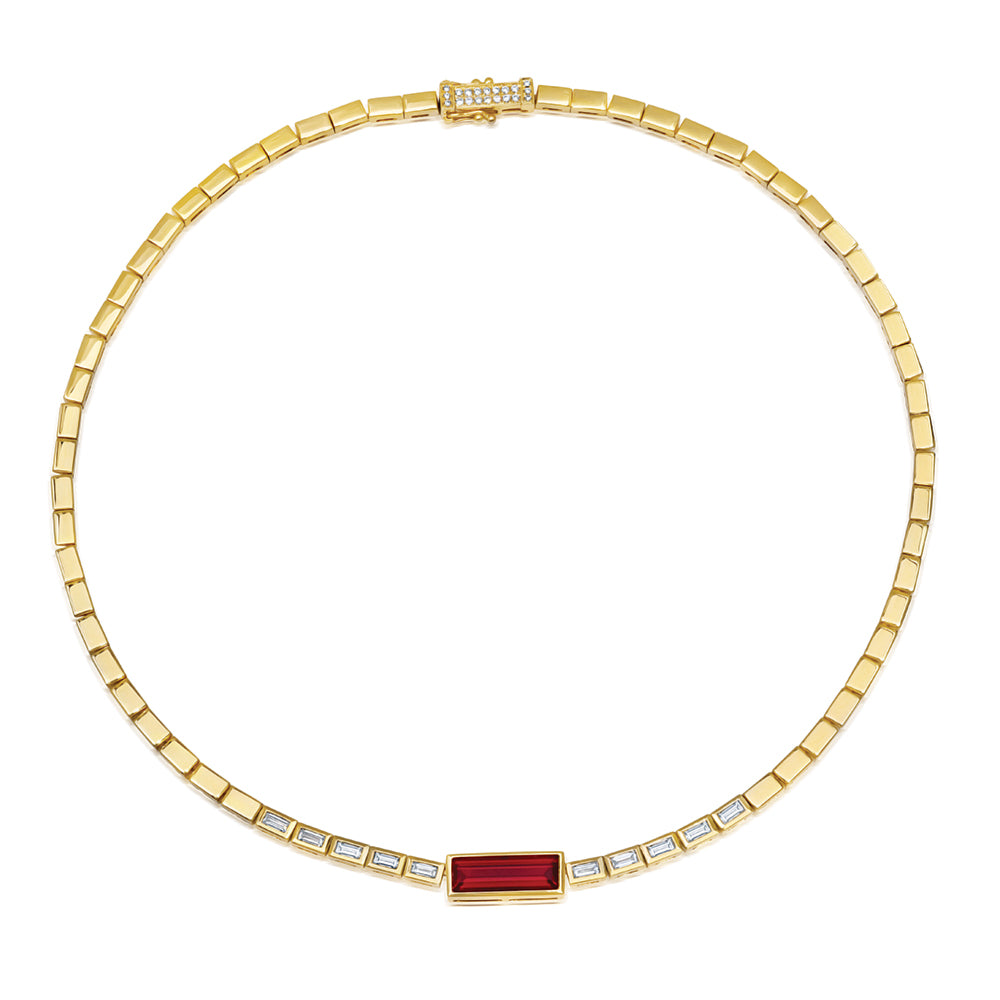 Chatham lab-grown ruby necklace in 14k yellow gold, style CN1485YRU