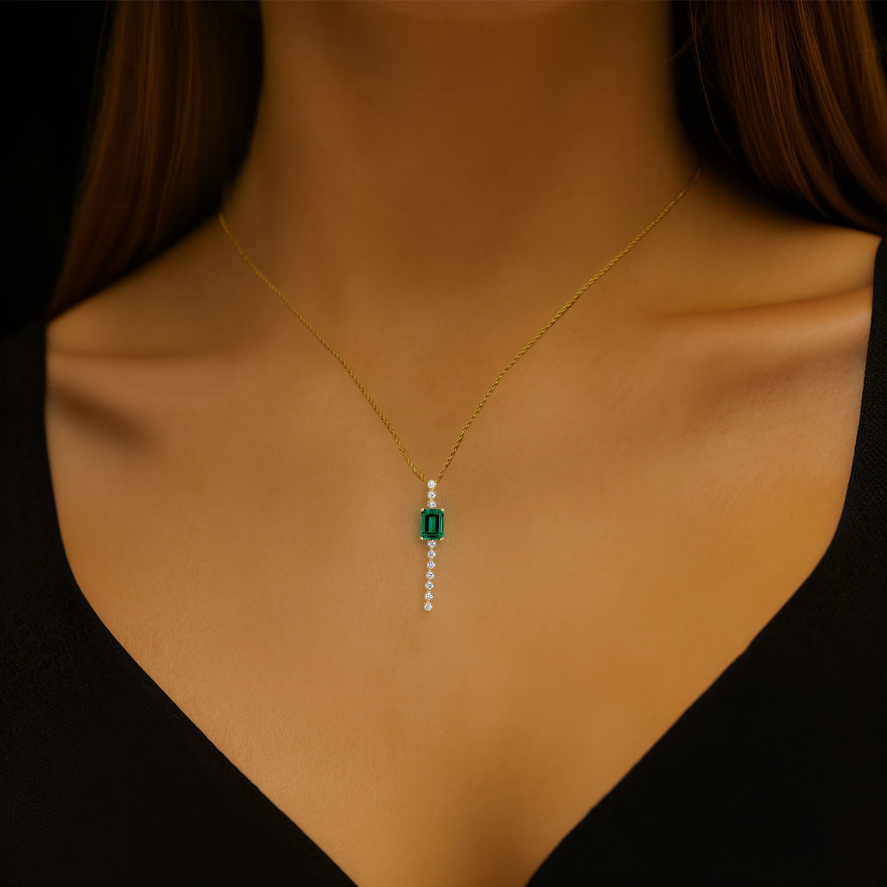 Emerald Pendant – Emerald Cut, 14K Yellow Gold, 8x6mm
