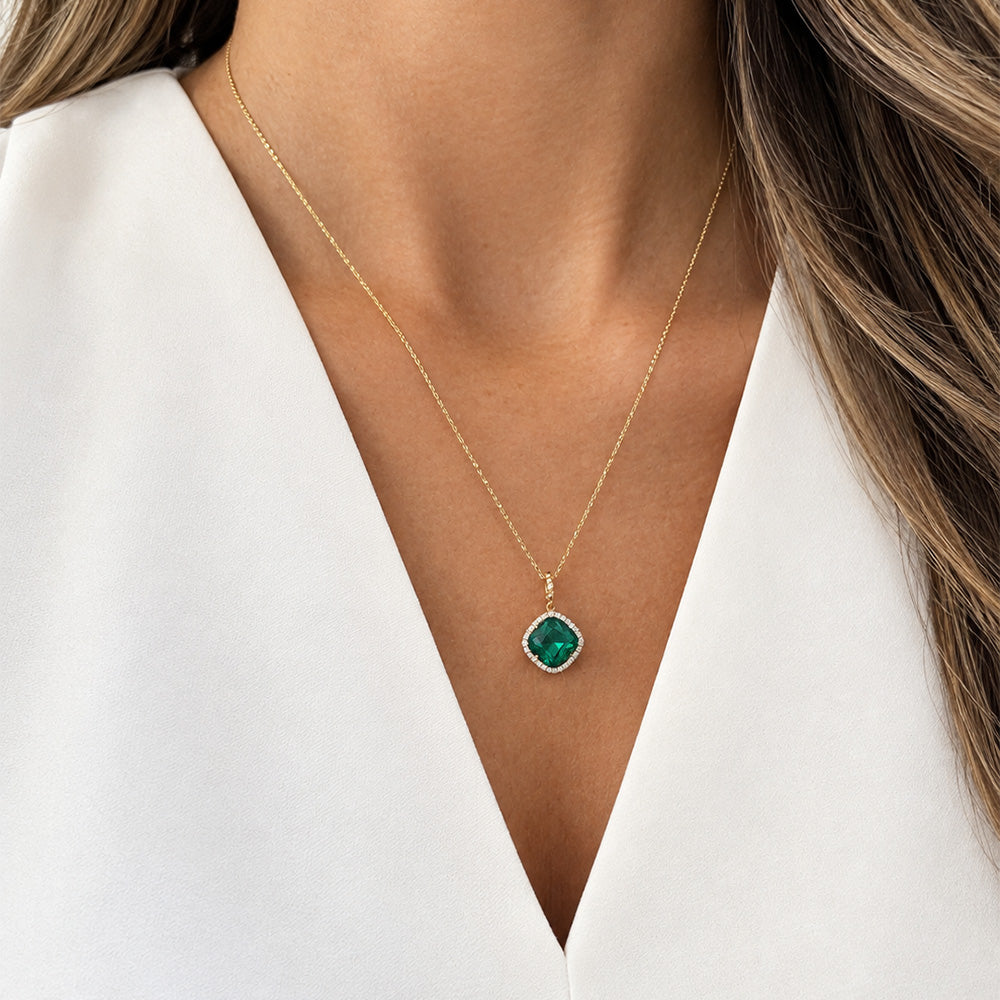 Emerald Pendant – Century, 14K Yellow Gold, 8.0mm, 0.09 ctw diamonds
