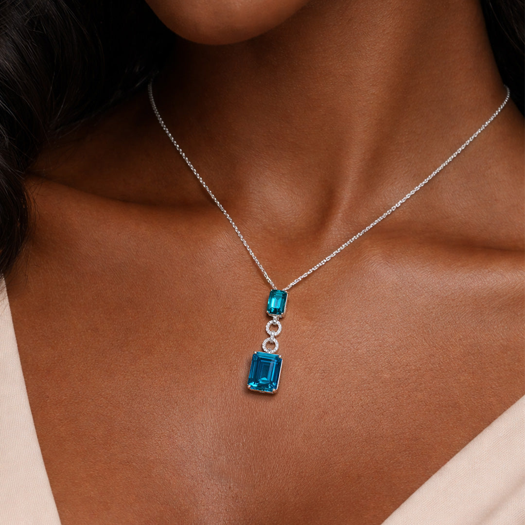 Paraiba Colored Spinel Pendant – Emerald Cut, 18K White Gold
