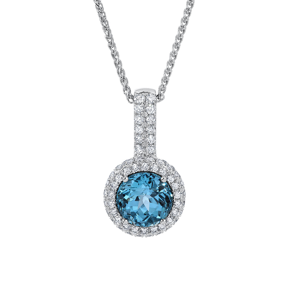 Chatham lab-grown aqua blue spinel pendant in 18k white gold, style CP5514WAQ