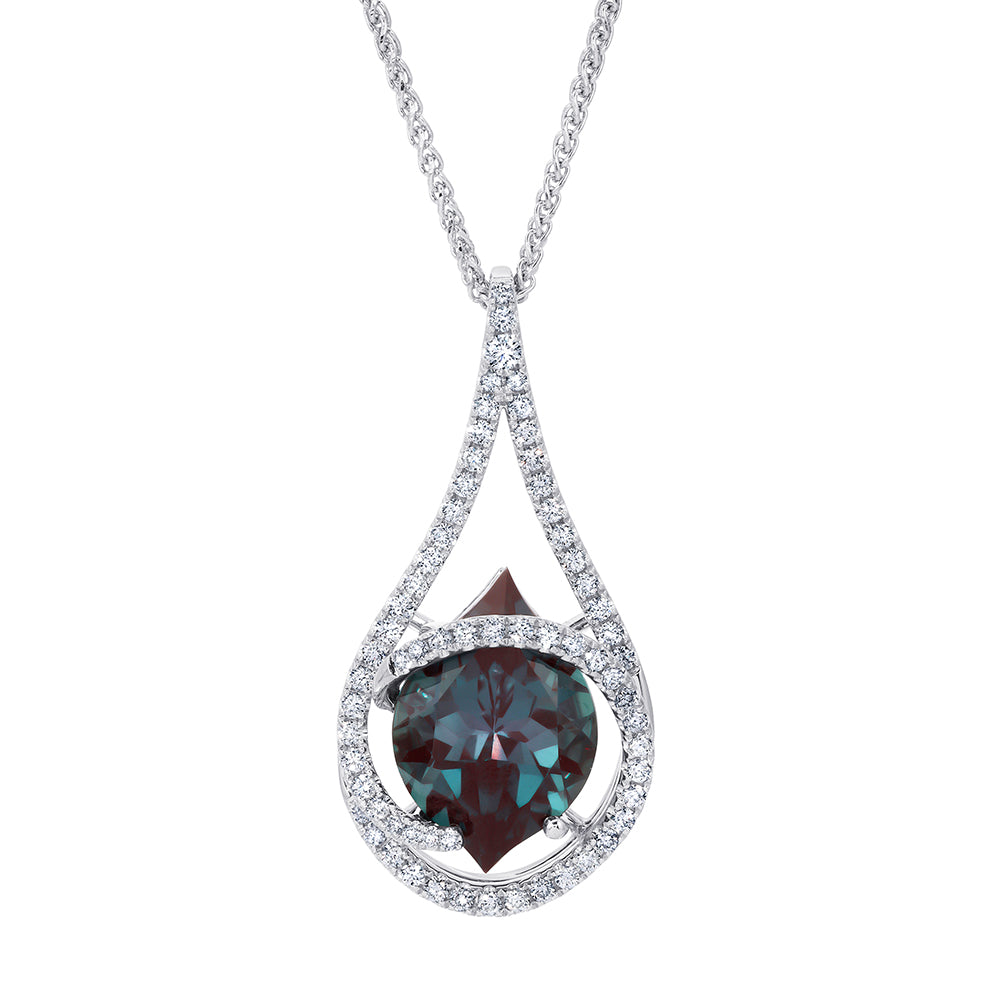 Chatham lab-grown alexandrite pendant in 18k white gold, style CP5516WAL