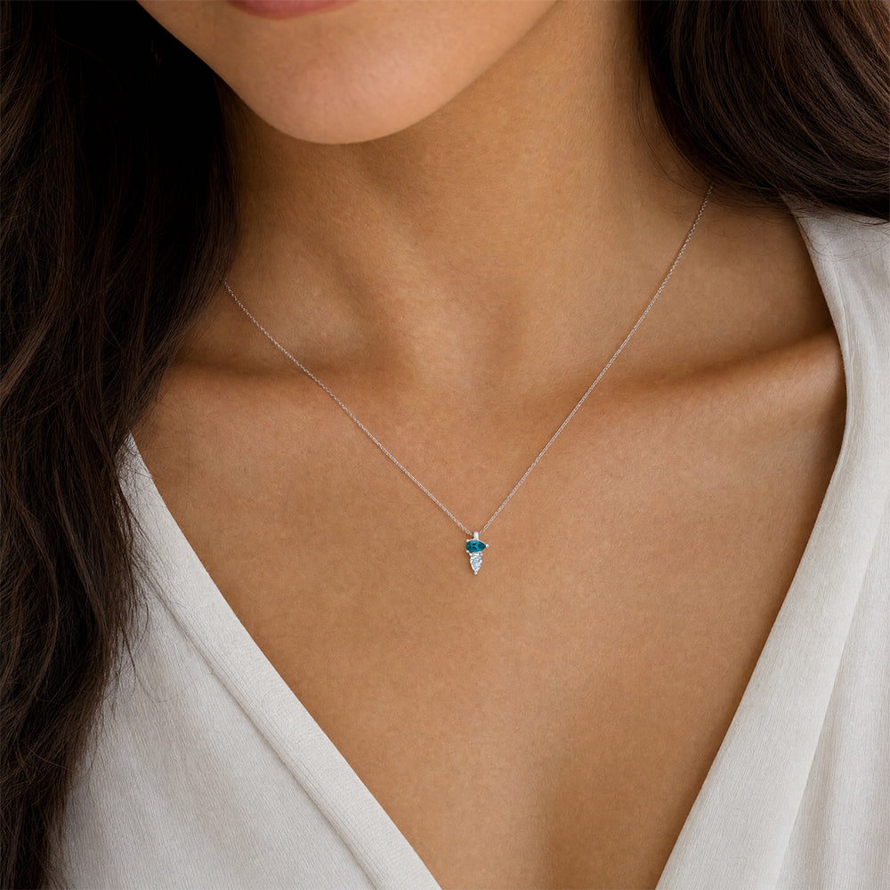 Paraiba Colored Spinel Pendant – Pear, 14K White Gold, 5x3mm