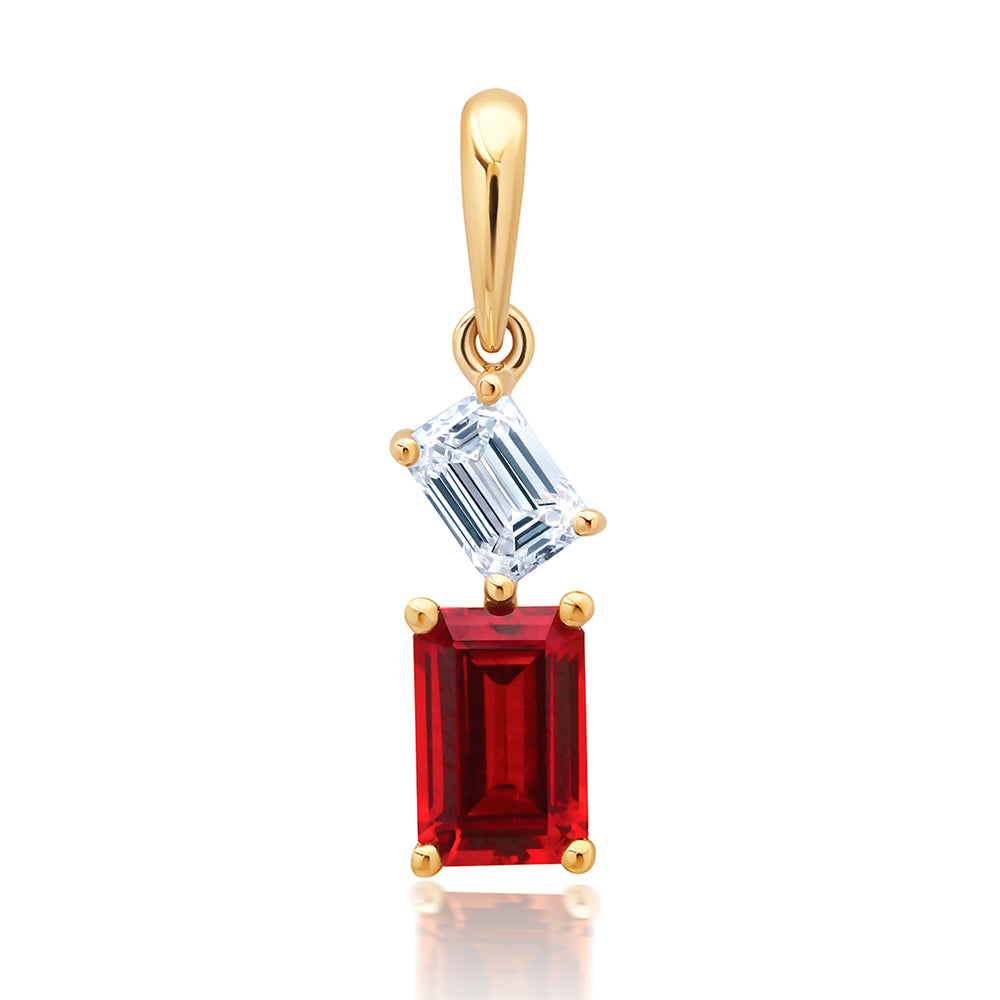 Chatham lab-grown ruby pendant in 14k yellow gold, style CP5661YRU