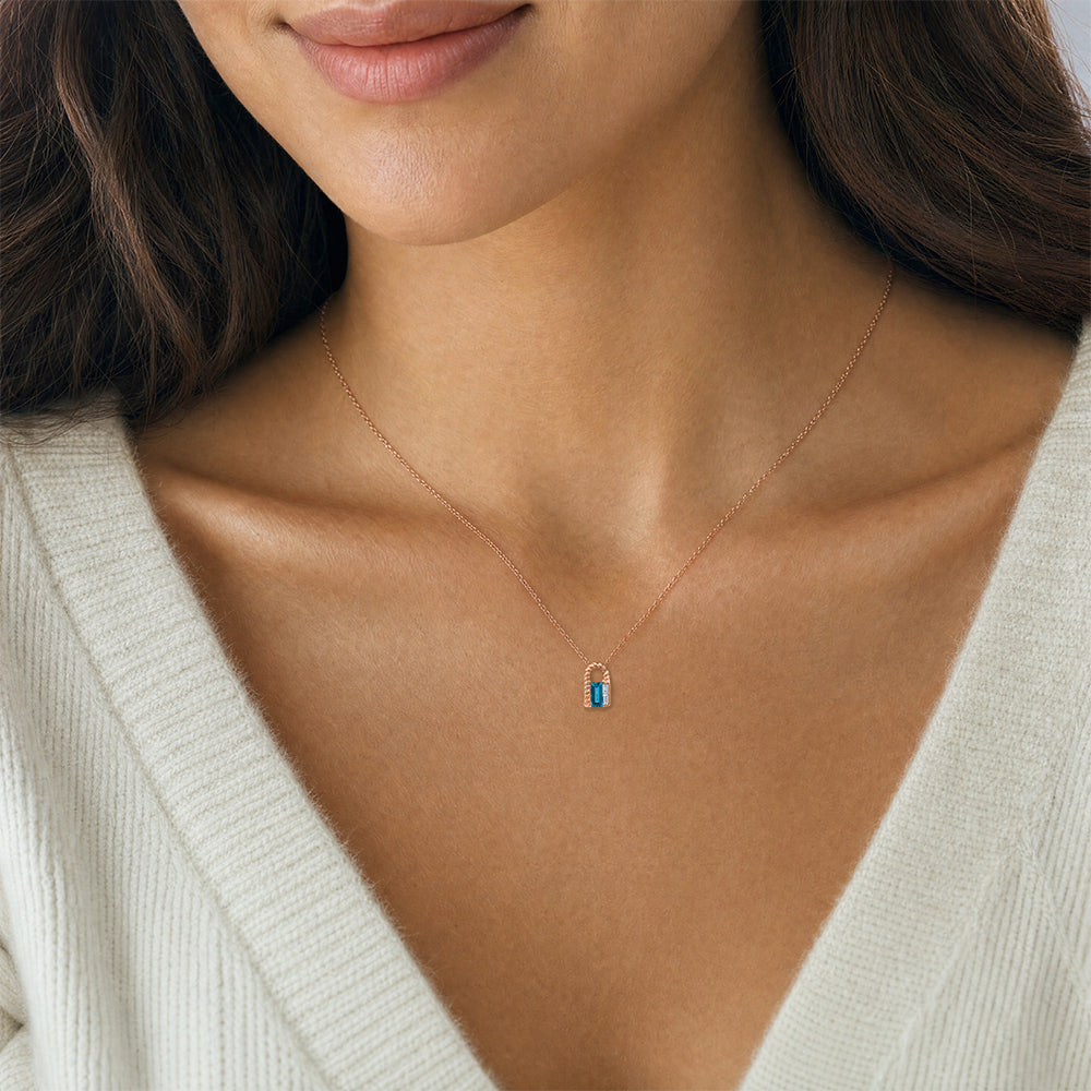 Paraiba Colored Spinel Pendant – Baguette, 14K Rose Gold