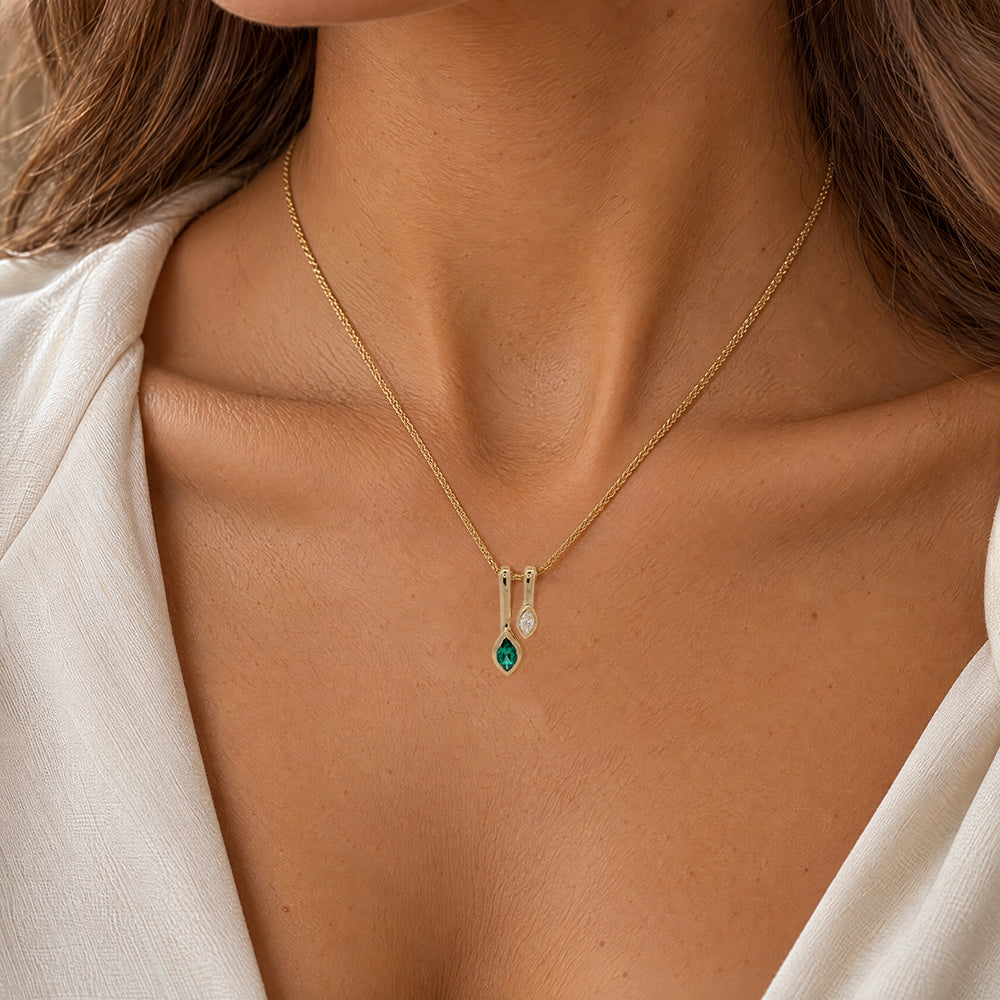 Emerald Pendant – Flame, 14K Yellow Gold, 7x3.5mm