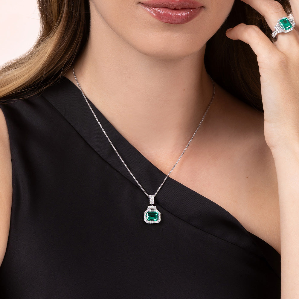 Emerald Pendant – Emerald Cut, 18K White Gold, 1.11 ctw diamonds (CP5751WEM)