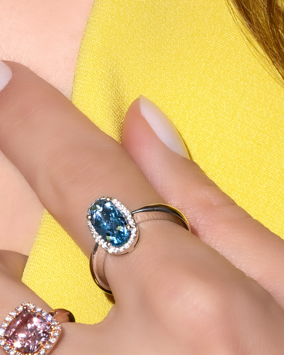 Aqua Blue Spinel Ring – Oval, 14K White Gold, 12x6 mm