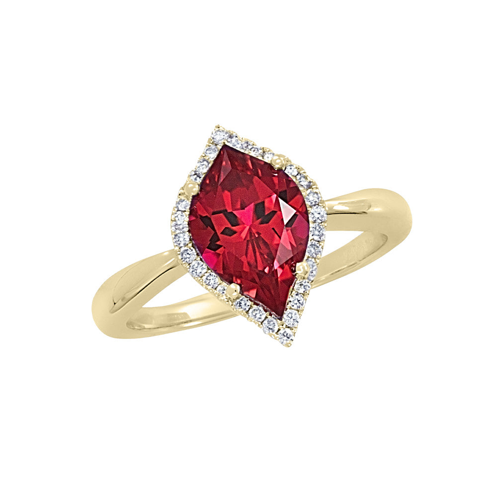 Ruby Ring – Flame, 14K Yellow Gold, 11x7 mm, .13 ctw diamonds