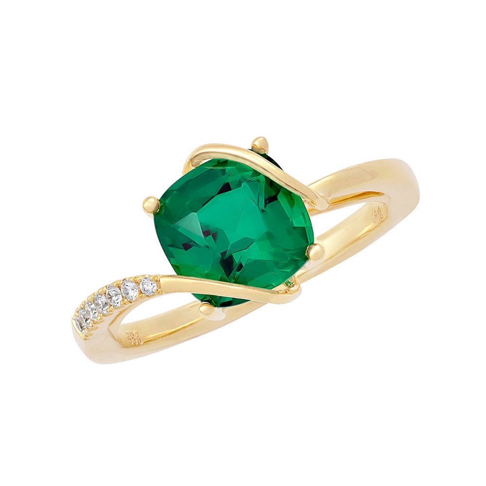 Chatham lab-grown emerald ring in 14k yellow gold, style CR11729YEM