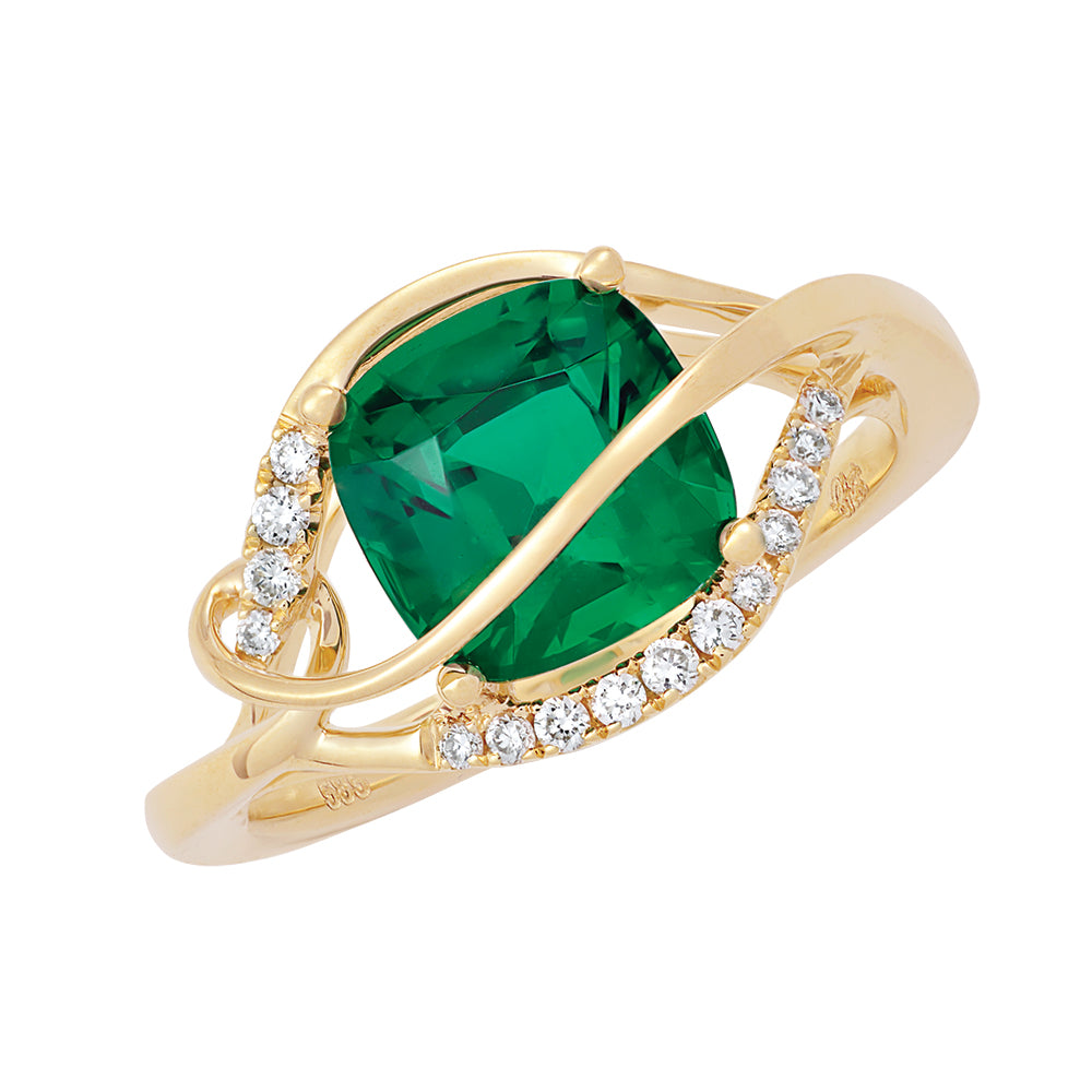 Chatham lab-grown emerald ring in 14k yellow gold, style CR11738YEM