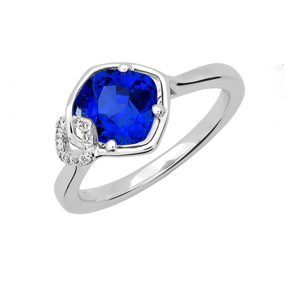 Chatham lab-grown blue sapphire ring in 14k white gold